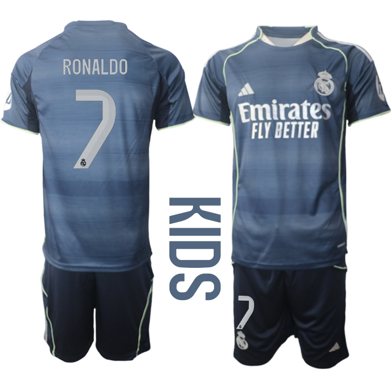 Youth 2025-2026 Club Real Madrid away Blue #7 Soccer Jersey